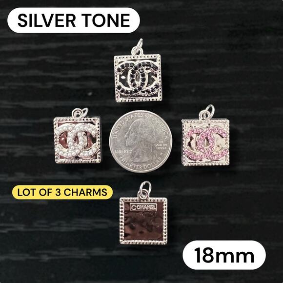 Lot of 3 CC Square Designer Zipper Pull Button Charms 18mm - Picture 1 of 1
